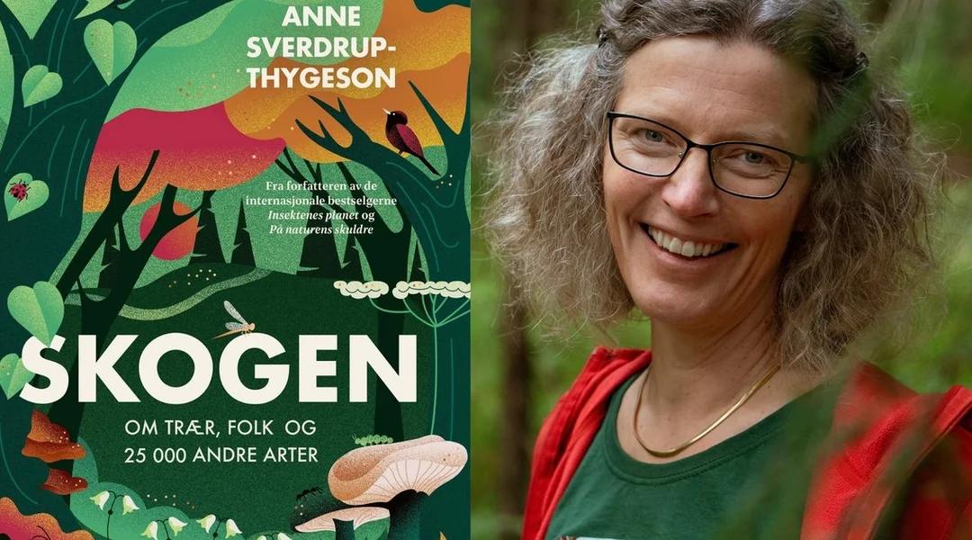 Forsidebilde på boka Skogen samt ett bilde av Anne Sverddrup-Thygeson