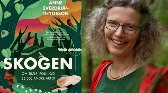 Forsidebilde på boka Skogen samt ett bilde av Anne Sverddrup-Thygeson